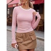 image:imageANRABESS Women Long Sleeve Shirts Ribbed Fitted TopsPink Striped
