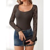 image:imageANRABESS Womens Long Sleeve Shirts Lace Scoop Neck TopsCoffee