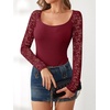 image:imageANRABESS Womens Long Sleeve Shirts Lace Scoop Neck TopsDeep Red