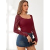image:imageANRABESS Womens Long Sleeve Shirts Lace Scoop Neck TopsDeep Red