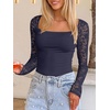 image:imageANRABESS Womens Long Sleeve Shirts Lace Scoop Neck TopsNavy Blue
