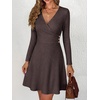 image:imageANRABESS Womens Long Sleeve V Neck Fall Short Sweater DressChocolate Brown