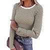 image:imageANRABESS Women Long Sleeve Shirts Ribbed Fitted TopsBrown Striped