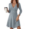 image:imageANRABESS Womens Long Sleeve V Neck Fall Short Sweater DressBlue