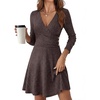 image:imageANRABESS Womens Long Sleeve V Neck Fall Short Sweater DressChocolate Brown