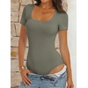 image:imageANRABESS Bodysuits for Women Summer Short Sleeve Scoop Neck TopsArmy Green