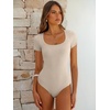 image:imageANRABESS Bodysuits for Women Summer Short Sleeve Scoop Neck TopsBeige