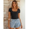 image:imageANRABESS Bodysuits for Women Summer Short Sleeve Scoop Neck TopsBlack