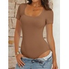 image:imageANRABESS Bodysuits for Women Summer Short Sleeve Scoop Neck TopsBronze