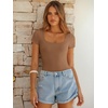 image:imageANRABESS Bodysuits for Women Summer Short Sleeve Scoop Neck TopsBronze