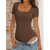 image:imageANRABESS Bodysuits for Women Summer Short Sleeve Scoop Neck TopsCoffee