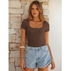 image:imageANRABESS Bodysuits for Women Summer Short Sleeve Scoop Neck TopsCoffee