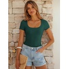 image:imageANRABESS Bodysuits for Women Summer Short Sleeve Scoop Neck TopsDeep Green