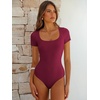 image:imageANRABESS Bodysuits for Women Summer Short Sleeve Scoop Neck TopsDeep Red