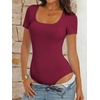 image:imageANRABESS Bodysuits for Women Summer Short Sleeve Scoop Neck TopsDeep Red