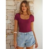 image:imageANRABESS Bodysuits for Women Summer Short Sleeve Scoop Neck TopsDeep Red