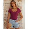image:imageANRABESS Bodysuits for Women Summer Short Sleeve Scoop Neck TopsDeep Red
