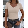 image:imageANRABESS Short Sleeve Tops for Women V Neck Ribbed Knit Basic Tee ShirtsBeige
