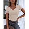 image:imageANRABESS Short Sleeve Tops for Women V Neck Ribbed Knit Basic Tee ShirtsBeige
