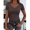 image:imageANRABESS Short Sleeve Tops for Women V Neck Ribbed Knit Basic Tee ShirtsBrown
