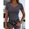 image:imageANRABESS Short Sleeve Tops for Women V Neck Ribbed Knit Basic Tee ShirtsCharcoal