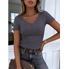 image:imageANRABESS Short Sleeve Tops for Women V Neck Ribbed Knit Basic Tee ShirtsCharcoal
