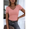 image:imageANRABESS Short Sleeve Tops for Women V Neck Ribbed Knit Basic Tee ShirtsCoral