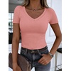 image:imageANRABESS Short Sleeve Tops for Women V Neck Ribbed Knit Basic Tee ShirtsCoral