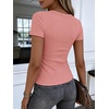 image:imageANRABESS Short Sleeve Tops for Women V Neck Ribbed Knit Basic Tee ShirtsCoral
