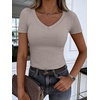 image:imageANRABESS Short Sleeve Tops for Women V Neck Ribbed Knit Basic Tee ShirtsDark Khaki