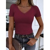 image:imageANRABESS Short Sleeve Tops for Women V Neck Ribbed Knit Basic Tee ShirtsDeep Red
