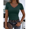 image:imageANRABESS Short Sleeve Tops for Women V Neck Ribbed Knit Basic Tee ShirtsForest Green