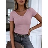 image:imageANRABESS Short Sleeve Tops for Women V Neck Ribbed Knit Basic Tee ShirtsGrey Pink