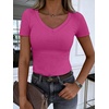 image:imageANRABESS Short Sleeve Tops for Women V Neck Ribbed Knit Basic Tee ShirtsHot Pink
