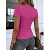 image:imageANRABESS Short Sleeve Tops for Women V Neck Ribbed Knit Basic Tee ShirtsHot Pink