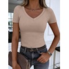 image:imageANRABESS Short Sleeve Tops for Women V Neck Ribbed Knit Basic Tee ShirtsLight Khaki