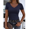 image:imageANRABESS Short Sleeve Tops for Women V Neck Ribbed Knit Basic Tee ShirtsNavy Blue