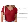 image:imageANRABESS Short Sleeve Tops for Women V Neck Ribbed Knit Basic Tee ShirtsRed