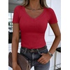 image:imageANRABESS Short Sleeve Tops for Women V Neck Ribbed Knit Basic Tee ShirtsRed