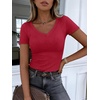 image:imageANRABESS Short Sleeve Tops for Women V Neck Ribbed Knit Basic Tee ShirtsRed