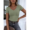 image:imageANRABESS Short Sleeve Tops for Women V Neck Ribbed Knit Basic Tee ShirtsSage Green