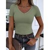 image:imageANRABESS Short Sleeve Tops for Women V Neck Ribbed Knit Basic Tee ShirtsSage Green