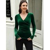 image:imageANRABESS Velvet Tops for Women Wrap Long Sleeve V Neck Shirt Dressy BlouseGreen