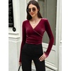 image:imageANRABESS Velvet Tops for Women Wrap Long Sleeve V Neck Shirt Dressy BlouseHot Pink