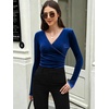 image:imageANRABESS Velvet Tops for Women Wrap Long Sleeve V Neck Shirt Dressy BlouseNavy Blue