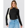 image:imageANRABESS Women Long Sleeve Mock Neck Shirts Fall Ruched Fitted Thermal TopsBlack