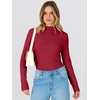 image:imageANRABESS Women Long Sleeve Mock Neck Shirts Fall Ruched Fitted Thermal TopsRed