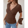 image:imageANRABESS Women Short Sleeve V Neck ShirtsBrown