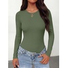 image:imageANRABESS Womens Built in Bra Long Sleeve Ribbed BodysuitsArmy Green