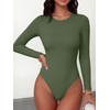 image:imageANRABESS Womens Built in Bra Long Sleeve Ribbed BodysuitsArmy Green